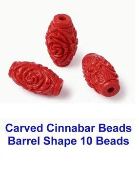 Carved Cinnabar Beads, Barrel Shape, FireBrick Color 10 Beads